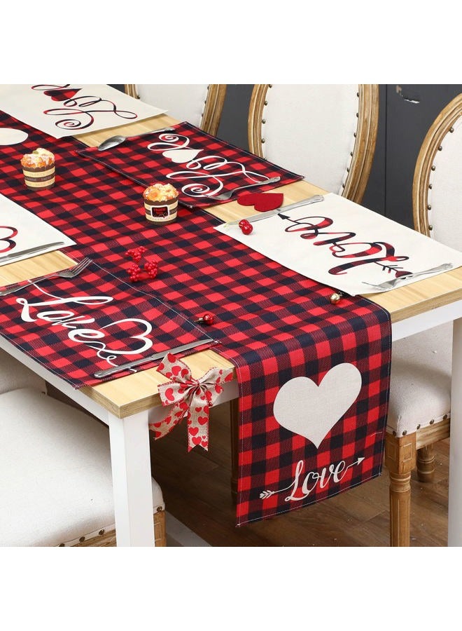 Irenare 7 Pieces Valentine's Day Table Runner Placemats Decorations for Dining Table Vintage Farmhouse Holiday Table Mat Set for Valentine's Day (Love Style) - Image 1