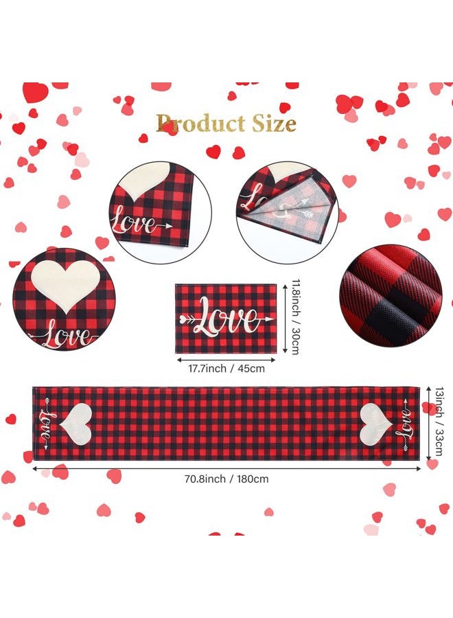 Irenare 7 Pieces Valentine's Day Table Runner Placemats Decorations for Dining Table Vintage Farmhouse Holiday Table Mat Set for Valentine's Day (Love Style) - Image 2