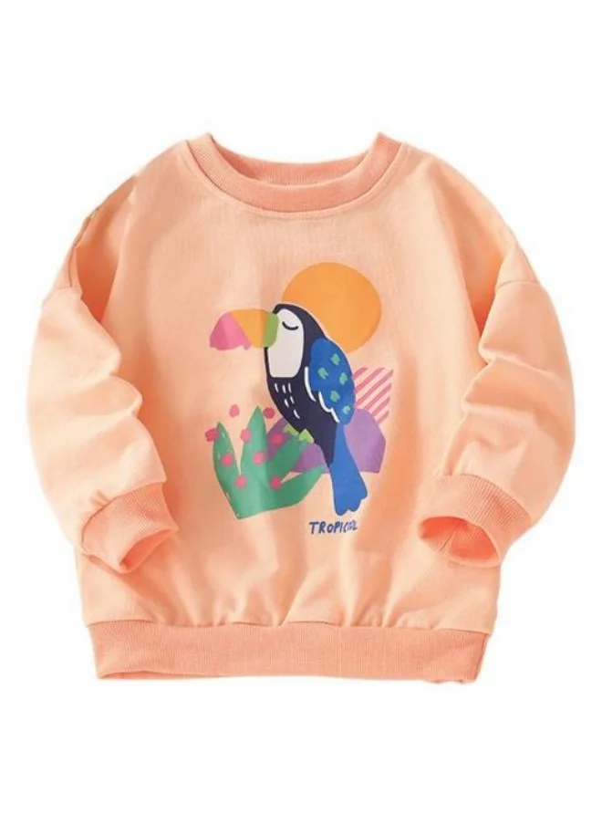 YUNIQEE Orange Printed Long Sleeve Crew Neck T-Shirt