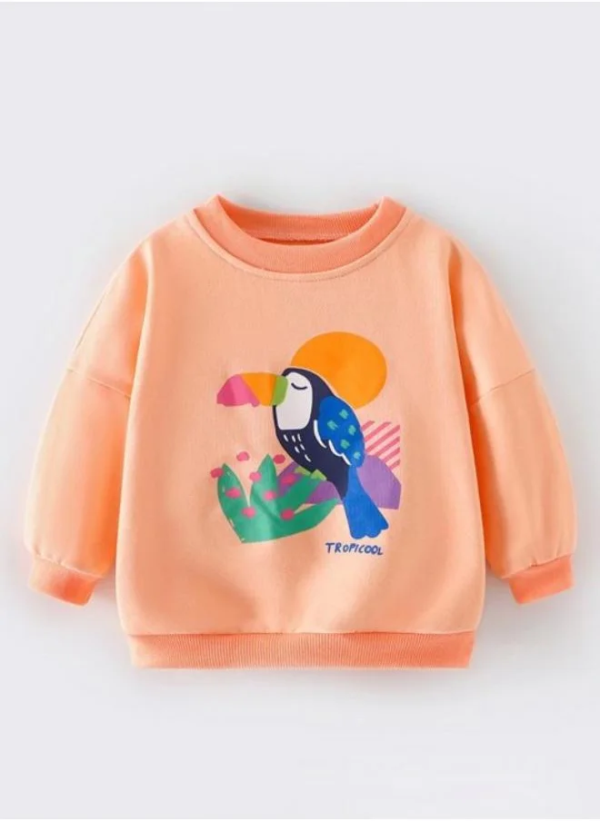 YUNIQEE Orange Printed Long Sleeve Crew Neck T-Shirt