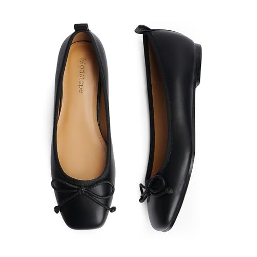 Modatope Bow Flats for Women Comfortable Dressy Black Ballet Ballerina Bowknot Closed Square Toe Slip on Flats Shoes Size 11 - Image 4