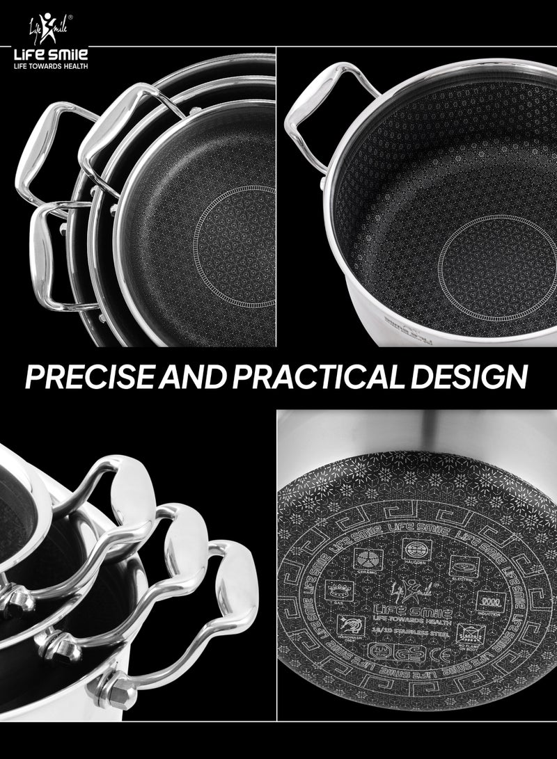 Life Smile طقم أواني الطهي الفولاذية المقاوم للصدأ الهجين من لايف سمايل – 6 قطع | نمط متداخل غير لاصق | متوافق مع الحث | داخلية من الفولاذ المقاوم للصدأ 304 | أواني ومقلاة بأحجام متعددة - Image 5