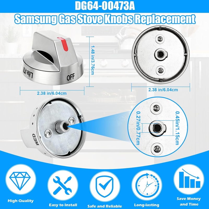 S-Union DG64-00473A Stove Knobs Compatible with Samsung Stove Knob Replacement,for Samsung Gas Range Oven Knobs Parts NX58H5600SS NX58H5650WS NX58J7750SS NX58F5700WS Burner Control Dial Perilla,5pcs - Image 2