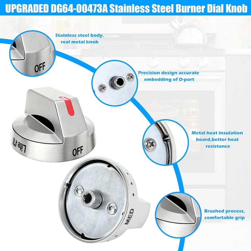 S-Union DG64-00473A Stove Knobs Compatible with Samsung Stove Knob Replacement,for Samsung Gas Range Oven Knobs Parts NX58H5600SS NX58H5650WS NX58J7750SS NX58F5700WS Burner Control Dial Perilla,5pcs - Image 3