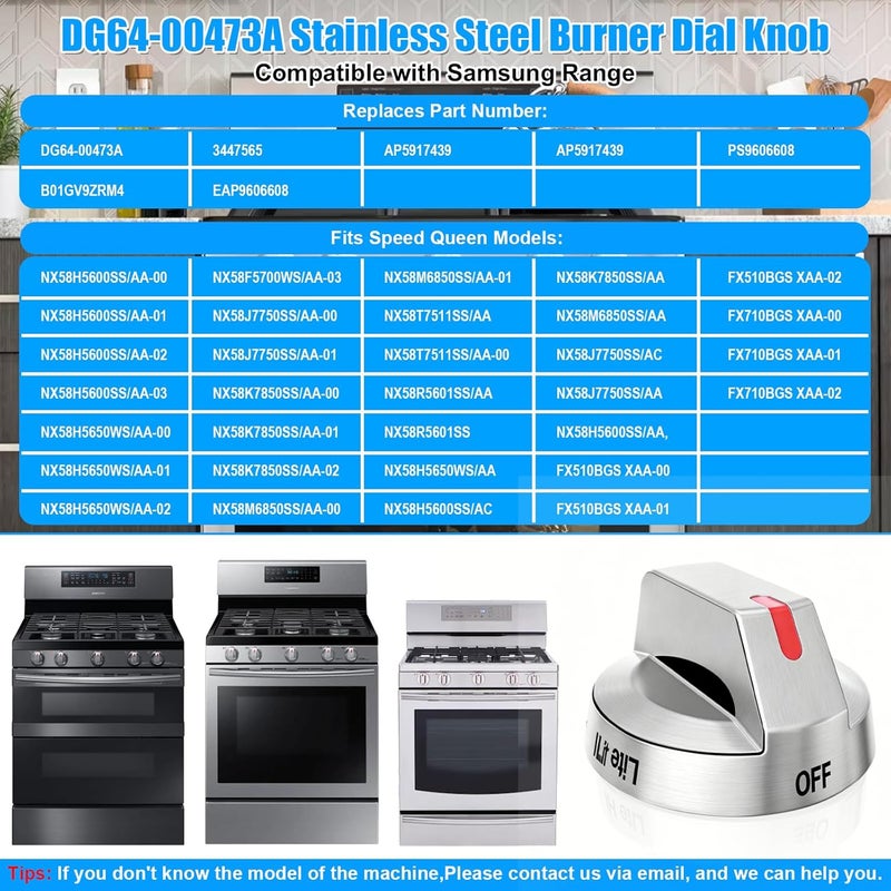 S-Union DG64-00473A Stove Knobs Compatible with Samsung Stove Knob Replacement,for Samsung Gas Range Oven Knobs Parts NX58H5600SS NX58H5650WS NX58J7750SS NX58F5700WS Burner Control Dial Perilla,5pcs - Image 4