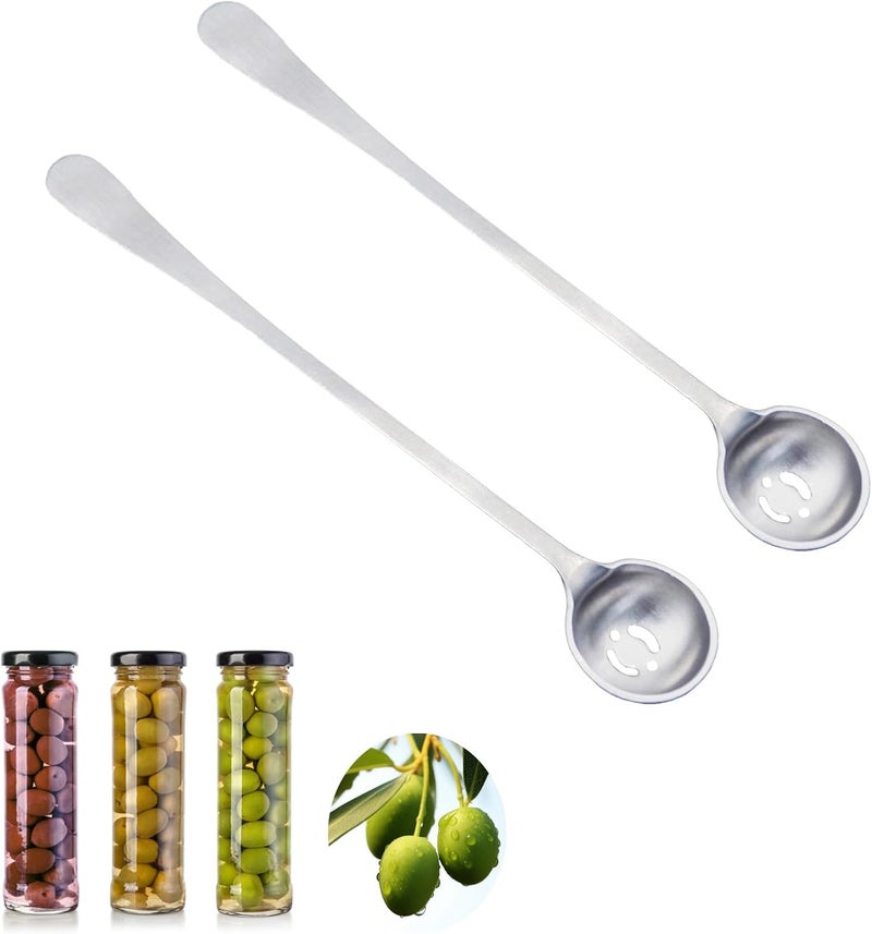 Asanta 2 PCS Stainless Steel Long Handle Olive Spoons with Holes for Jars and Pickles - Image 1