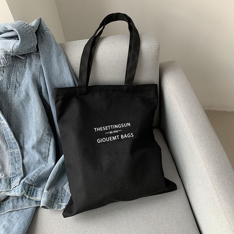 Canvas Shoulder Bag with Letter Print, Large Capacity - Image 3
