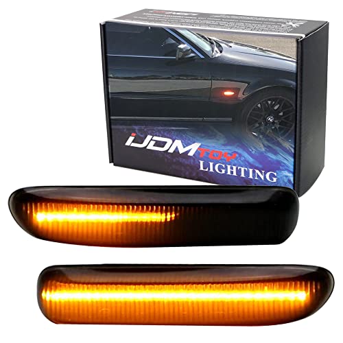 مجموعة إضاءة جانبية LED متسلسلة مع عدسة مدخنة برتقالية من iJDMTOY متوافقة مع BMW E46 199901 3 Series Sedan 199903 3 Series Coupe استبدال مصابيح الجانبية OEM برتقالية واضحة