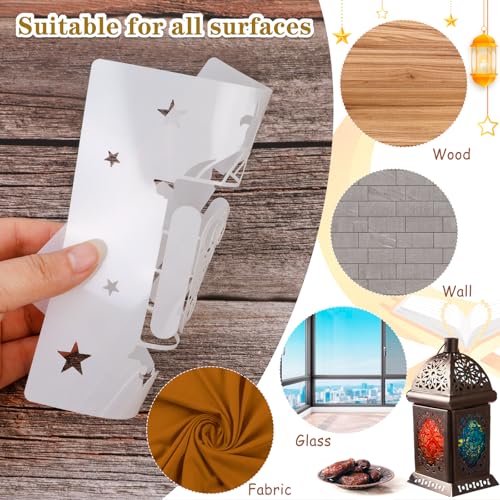 HOWAF قالب رسم عيد مبارك 16 قطعة من HOWAF، قوالب رسم عيد مبارك لحفلة عيد، زينة جدارية خشبية، فن الرسم بقالب رمضان كريم مع نمط القمر والنجوم، قوالب بلاستيكية لعيد سعيد - Image 3