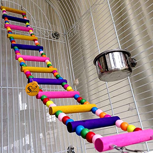 Sage Square 48 cm/19 Inches Playful Natural Wood Bead Swing Flexible Color Ladder Toy for Cockatiel, Lovebird, Budgerigar, Sun Conure, Finch, African Grey, Canary, Cockatoo, Macaw, Budgeri Birds - Image 2