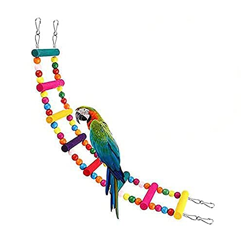 Sage Square 48 cm/19 Inches Playful Natural Wood Bead Swing Flexible Color Ladder Toy for Cockatiel, Lovebird, Budgerigar, Sun Conure, Finch, African Grey, Canary, Cockatoo, Macaw, Budgeri Birds - Image 1