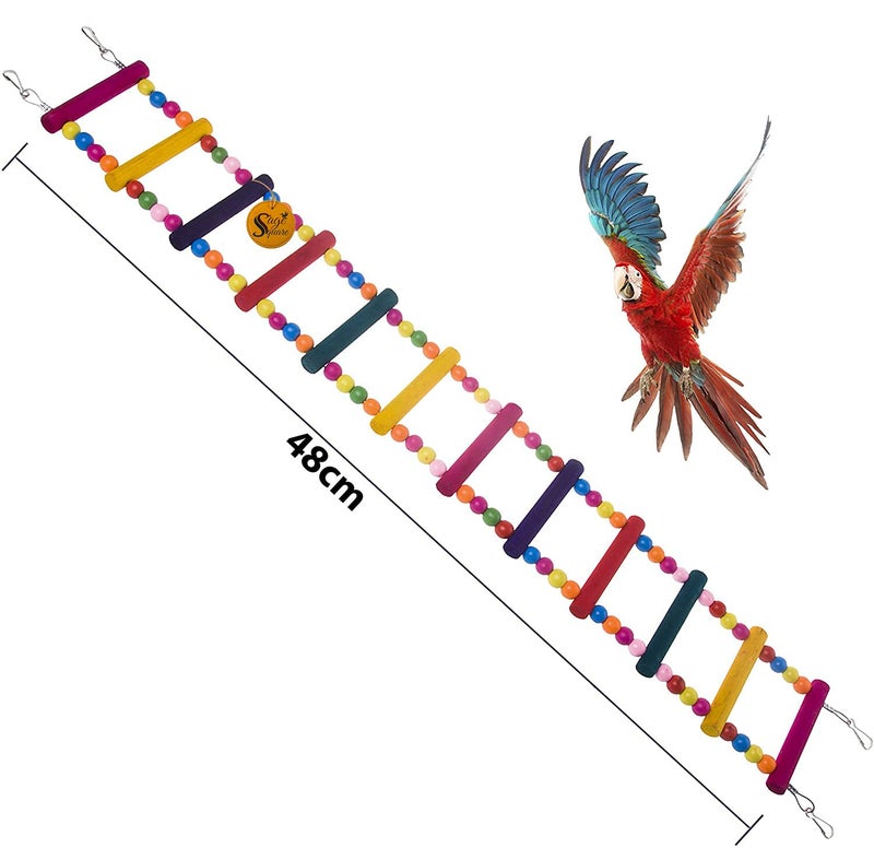 Sage Square 48 cm/19 Inches Playful Natural Wood Bead Swing Flexible Color Ladder Toy for Cockatiel, Lovebird, Budgerigar, Sun Conure, Finch, African Grey, Canary, Cockatoo, Macaw, Budgeri Birds - Image 3