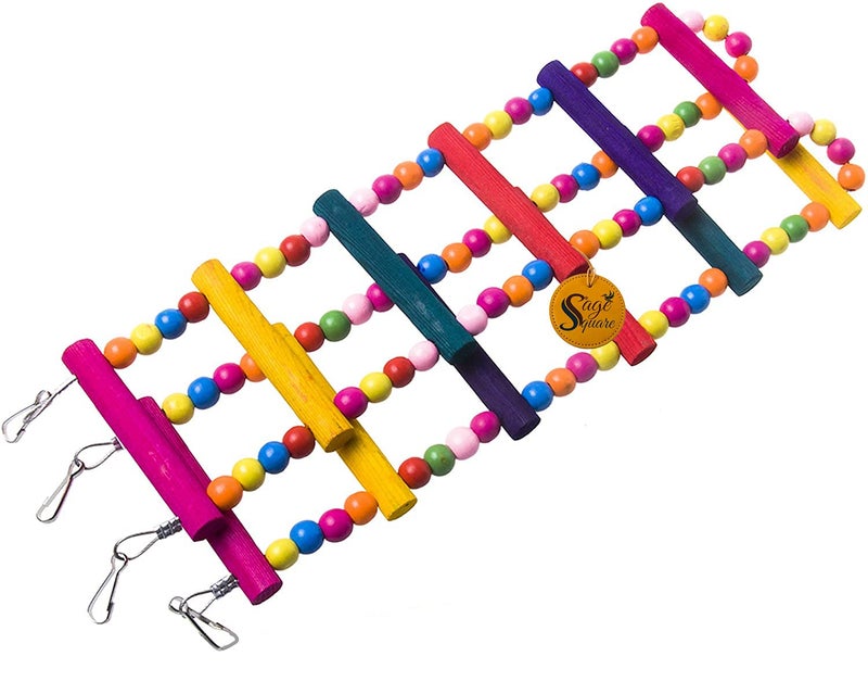 Sage Square 48 cm/19 Inches Playful Natural Wood Bead Swing Flexible Color Ladder Toy for Cockatiel, Lovebird, Budgerigar, Sun Conure, Finch, African Grey, Canary, Cockatoo, Macaw, Budgeri Birds - Image 4