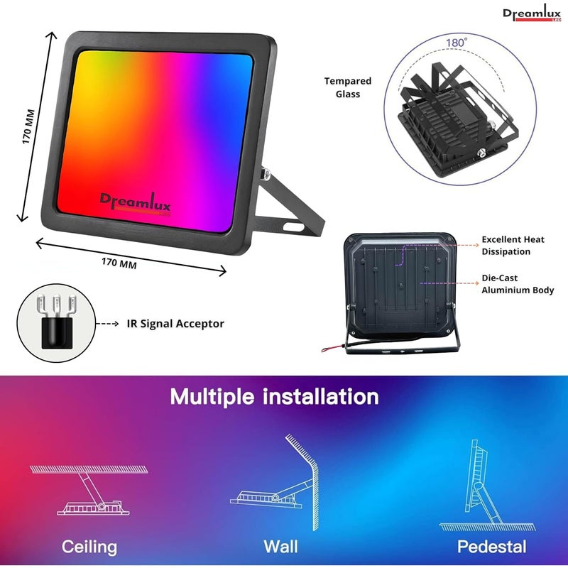 Dreamlux Dreamlux Best 200W 5050 RGB Light Outdoor Down Chock LED Flood Decorative Lamp for Home Garden Wall Entrance Balcony with Remote Control16M RGB Colors200W 5050 LED RGB LightPack4  - Image 3