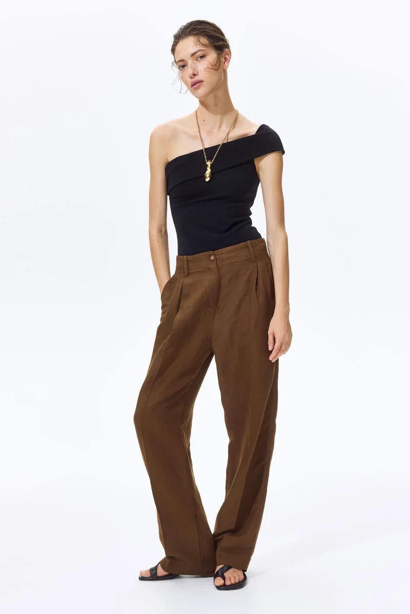 H&M Tapered linen-blend trousers