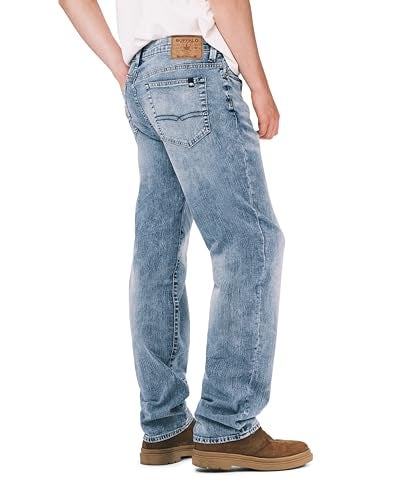Buffalo David Bitton Men's Relaxed Straight Leg Driven Jean, Sandblasted Blue Wash Indigo, 28W x 30L - Image 3