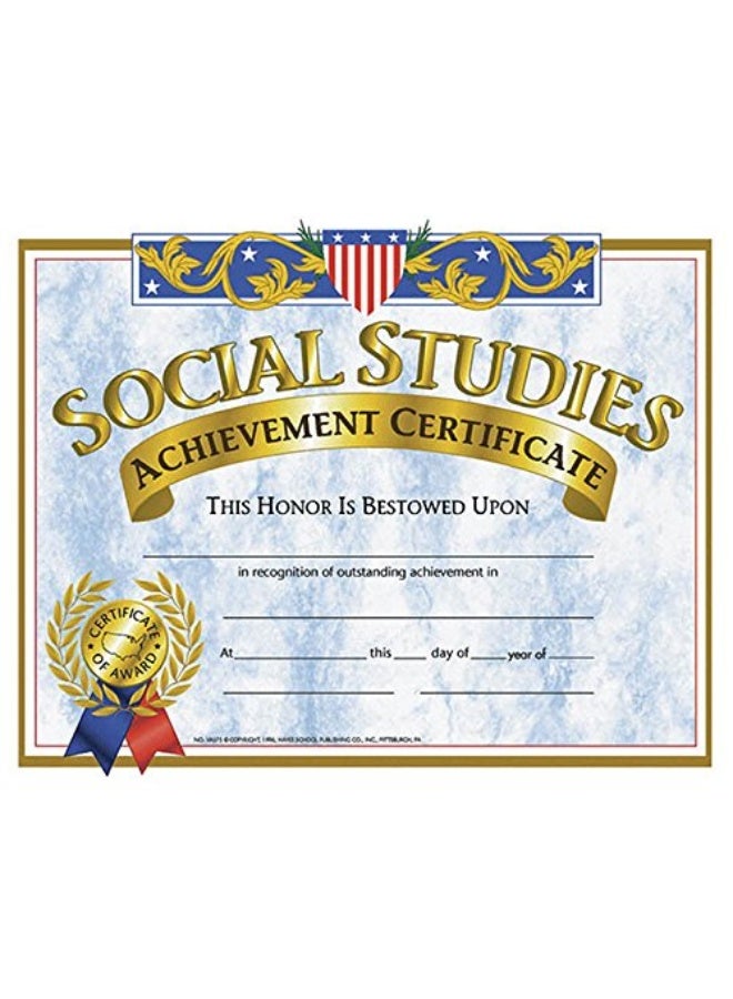 Hayes Social Studies Achievement Certificate, Pack of 30