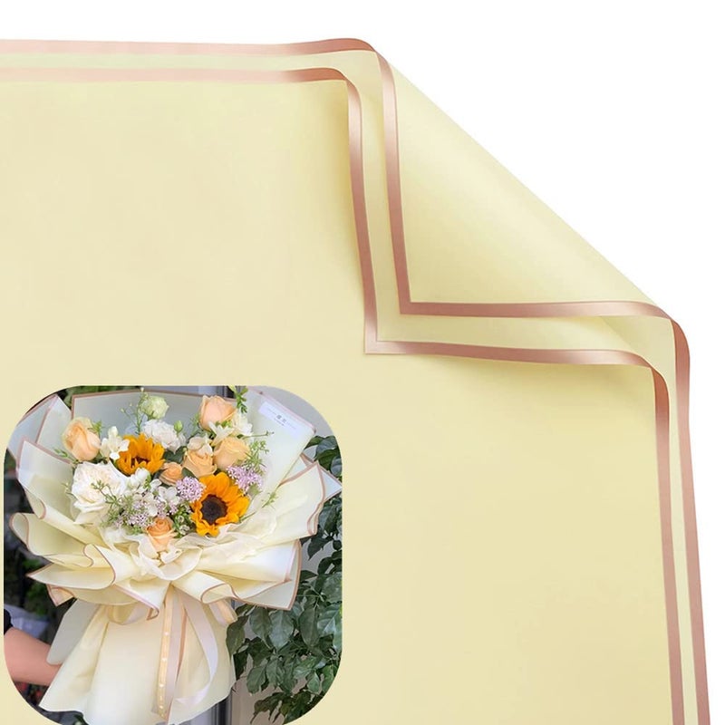 XICHEN 20 Sheets Pure color gold edge Flower Wrapping PaperFlorist Bouquet SuppliesDIY CraftsGift Packaging or Gift Box Packaging Wraps Waterproof Floral Wrapping Paper 228x228Inch Bright Yellow - Image 3