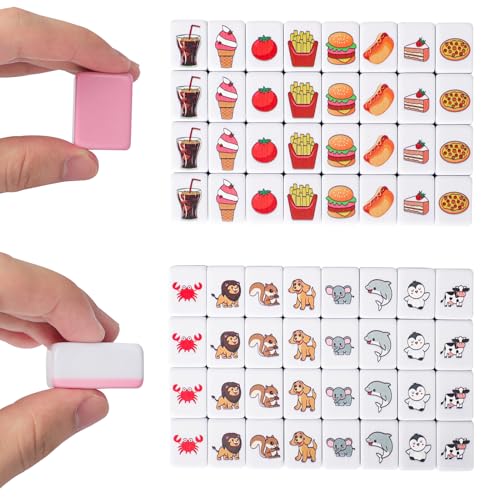GRACIAS 2 Players Mahjong Block Set, Mahjong Tile Game with 66 Premium Pink Tiles(30mm) Animal and Food Pattern, Portable Mahjongg Set with A Carry Bag - Image 5