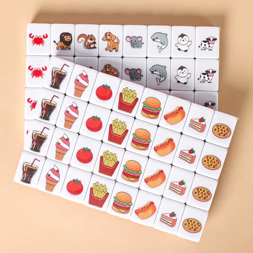 GRACIAS 2 Players Mahjong Block Set, Mahjong Tile Game with 66 Premium Pink Tiles(30mm) Animal and Food Pattern, Portable Mahjongg Set with A Carry Bag - Image 4