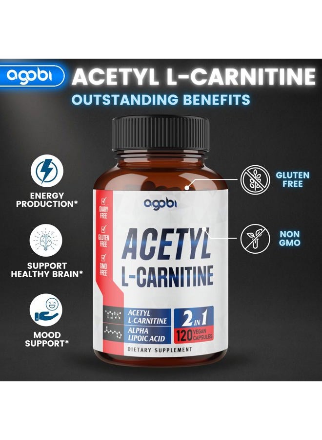agobi Acetyl L-Carnitine & Alpha Lipoic Acid Complex 1500mg - Supplement for Brain Health, Memory, Focus & Mood Support - 120 Vegan Capsules for 2 Month Supply - Gluten-Free, Non-GMO - Image 3