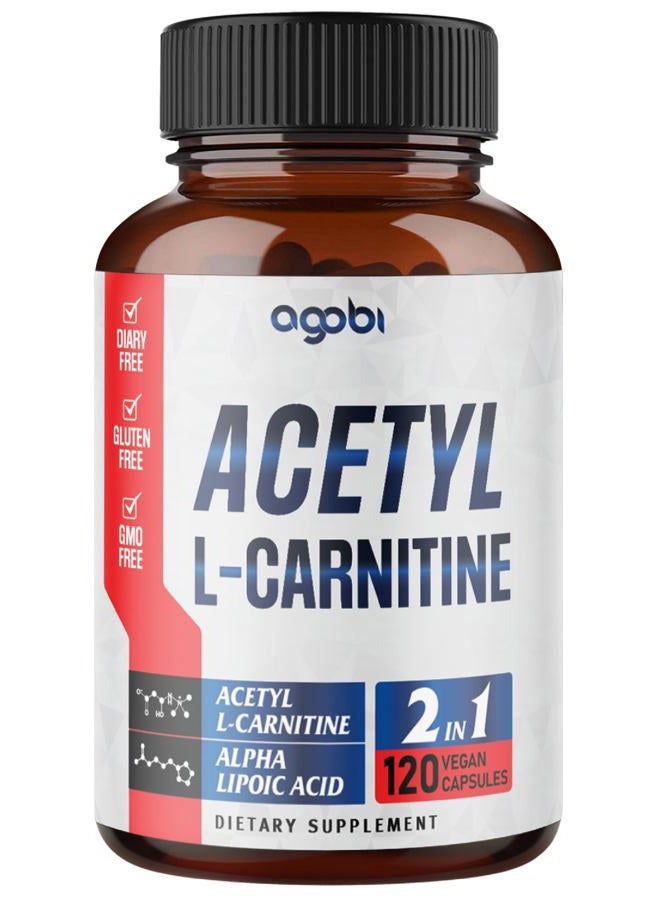 agobi Acetyl L-Carnitine & Alpha Lipoic Acid Complex 1500mg - Supplement for Brain Health, Memory, Focus & Mood Support - 120 Vegan Capsules for 2 Month Supply - Gluten-Free, Non-GMO - Image 1