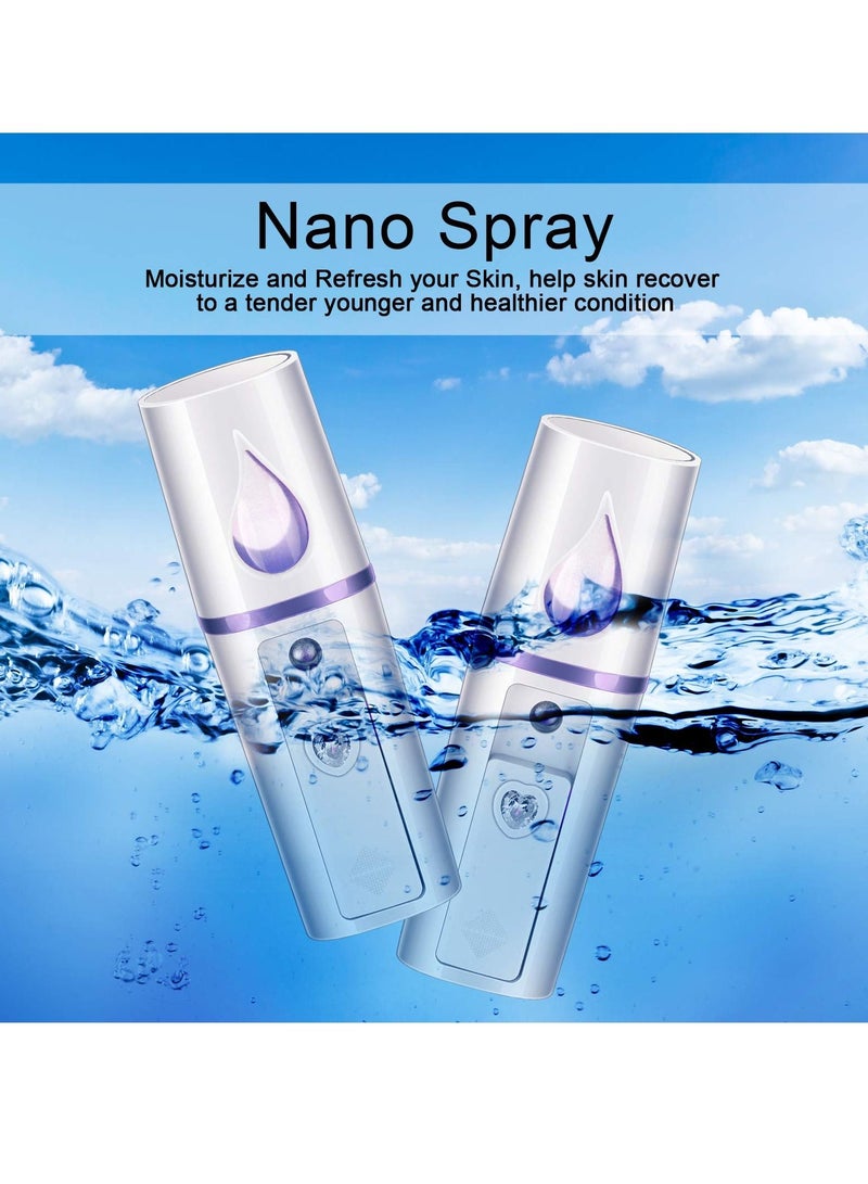 NIBEMINENT 2 Pieces Portable Mini Face Mist, Steamer Handy Mist Sprayer with Mirror Design for Skin Care, Makeup, Eyelash Extension, Hand Extensions Atomization Machine Facial Hydrating (White) - Image 2