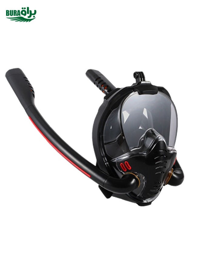 BURAQ - Snorkeling Mask Double Tube Silicone Full Dry Diving Mask Adult Swimming Mask Diving Goggles, Size: S/M(Black/Black) - Image 1