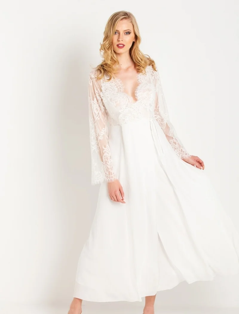 Magic Form 31770 - Crepe Long Dressing Gown with Tassels and Lace