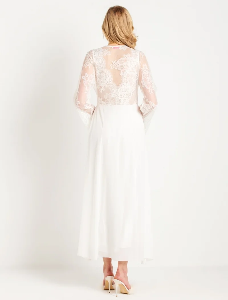 Magic Form 31770 - Crepe Long Dressing Gown with Tassels and Lace
