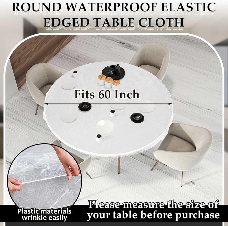 BOAO 6 Pcs Round Plastic Fitted Tablecloth with Elastic Edge Design Waterproof Table Cover Plastic Tablecloth Protector for Table(Best for 45"-56" Round,White) - Image 2