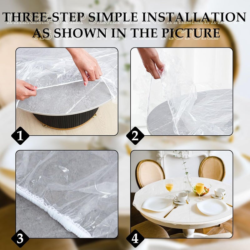 BOAO 6 Pcs Round Plastic Fitted Tablecloth with Elastic Edge Design Waterproof Table Cover Plastic Tablecloth Protector for Table(Best for 45"-56" Round,White) - Image 3