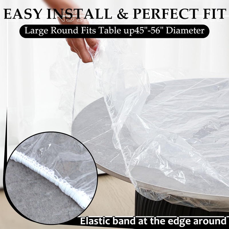 BOAO 6 Pcs Round Plastic Fitted Tablecloth with Elastic Edge Design Waterproof Table Cover Plastic Tablecloth Protector for Table(Best for 45"-56" Round,White) - Image 4