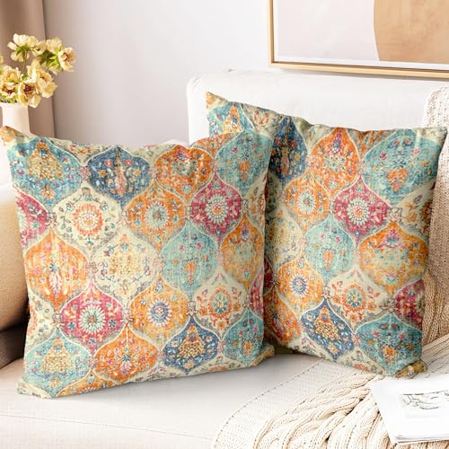 ZSYTZL Boho Throw Pillow Covers 20x20 inch Set of 2Soft Pillowcases Bohemia Carpet Printing Pattern Decorative Sofa Living Room Bed Square Pillow Case Cushion CoverCream Color - Image 1
