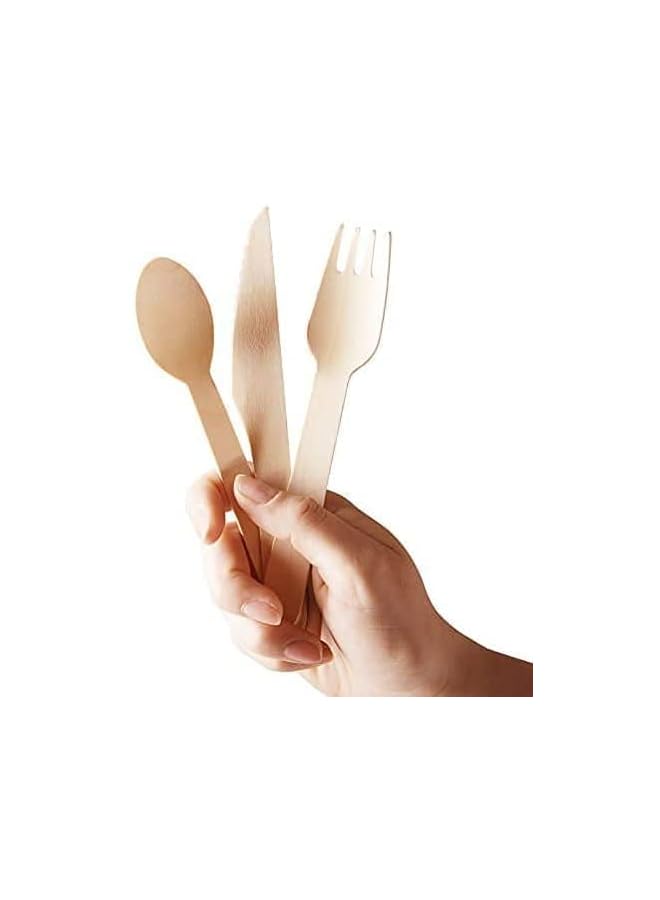 Raxoom Wooden Disposable Cutlery Wood Set, Eco Friendly 50 Knives 100 Forks 50 Spoons Flatware kit, 6 Inch Wood Utensils Mixed Cutlery Set Pack of 200 - Image 2