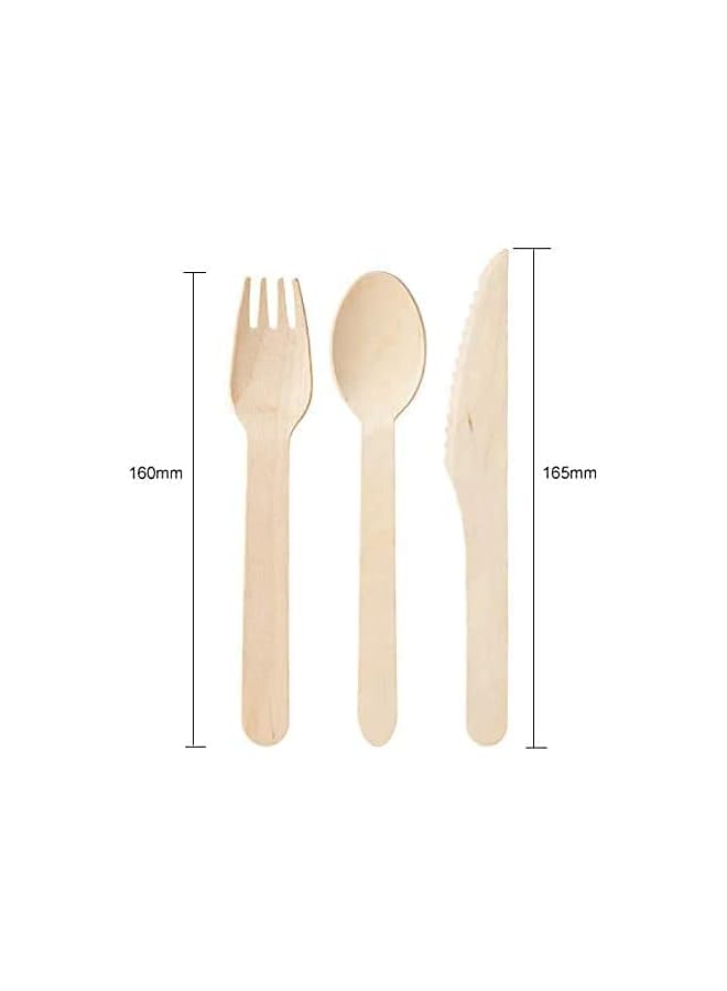 Raxoom Wooden Disposable Cutlery Wood Set, Eco Friendly 50 Knives 100 Forks 50 Spoons Flatware kit, 6 Inch Wood Utensils Mixed Cutlery Set Pack of 200 - Image 4