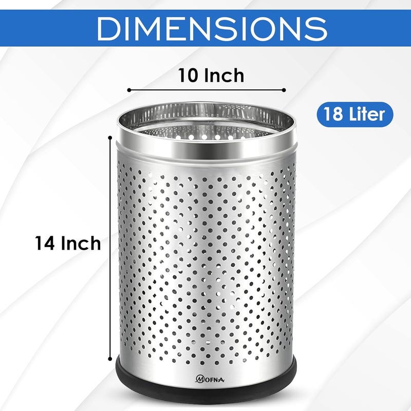mofna Stainless Steel Perforated Type Dustbin Paper Bin Trash Can for Home Kitchen Offices 10X14 INCH 18 LITER SILVER - Image 2