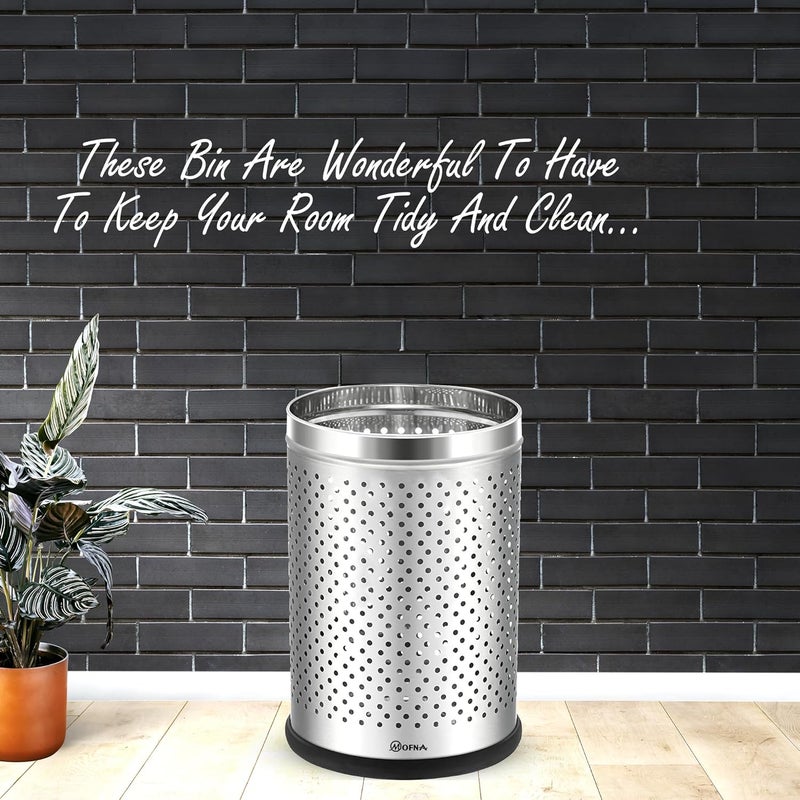 mofna Stainless Steel Perforated Type Dustbin Paper Bin Trash Can for Home Kitchen Offices 10X14 INCH 18 LITER SILVER - Image 5