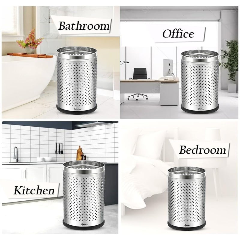 mofna Stainless Steel Perforated Type Dustbin Paper Bin Trash Can for Home Kitchen Offices 10X14 INCH 18 LITER SILVER - Image 4