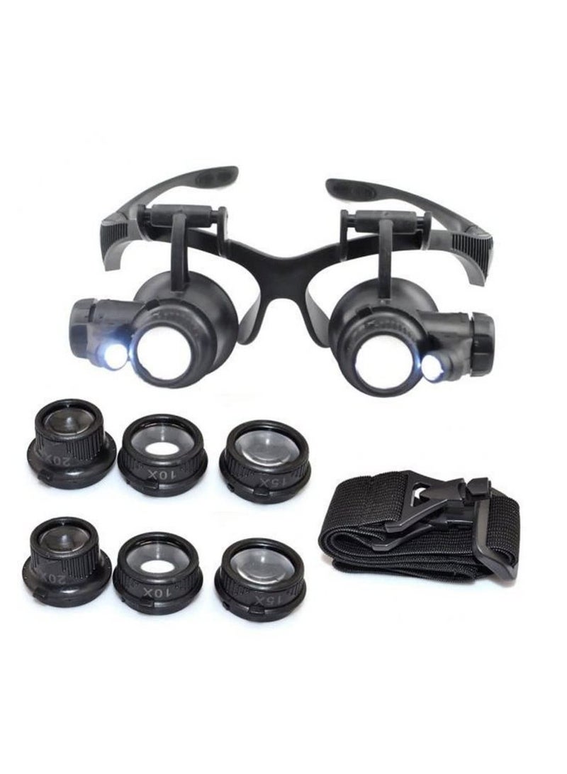 Watch Repair Glasses Style Magnifier High Times Loupe with LED Light QK3023 Black - Image 1