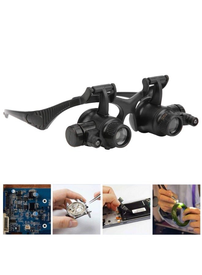 المجوهرات الزجاج المكبر ثنائي النظر مع 2 ضوء LED ، 8 عدسة قابلة للتبديل 10X 15X 20X 25X لإصلاح الساعة ، الإصلاح الإلكتروني ، إغلاق العمل - Image 5