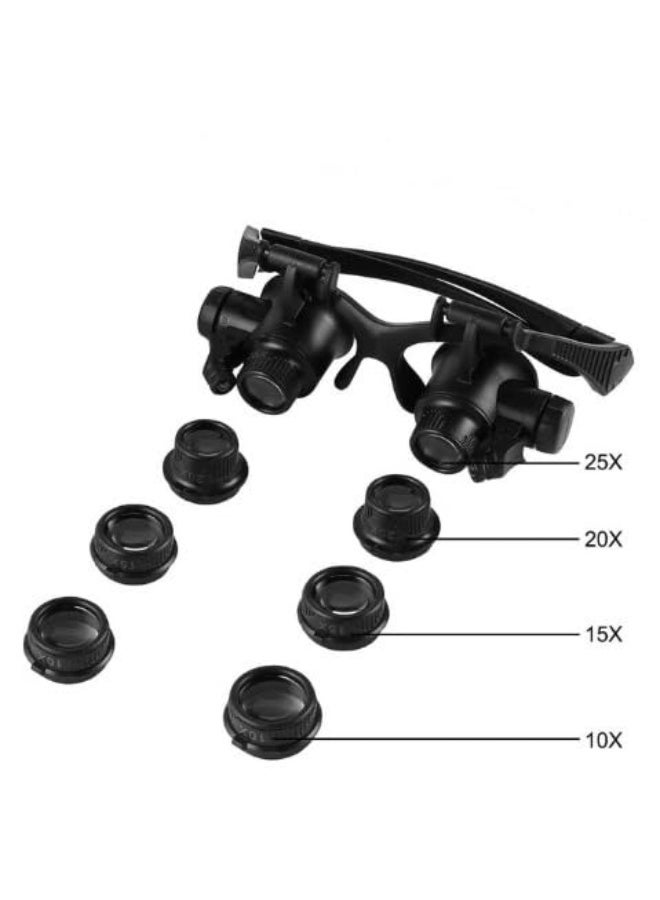 المجوهرات الزجاج المكبر ثنائي النظر مع 2 ضوء LED ، 8 عدسة قابلة للتبديل 10X 15X 20X 25X لإصلاح الساعة ، الإصلاح الإلكتروني ، إغلاق العمل - Image 2