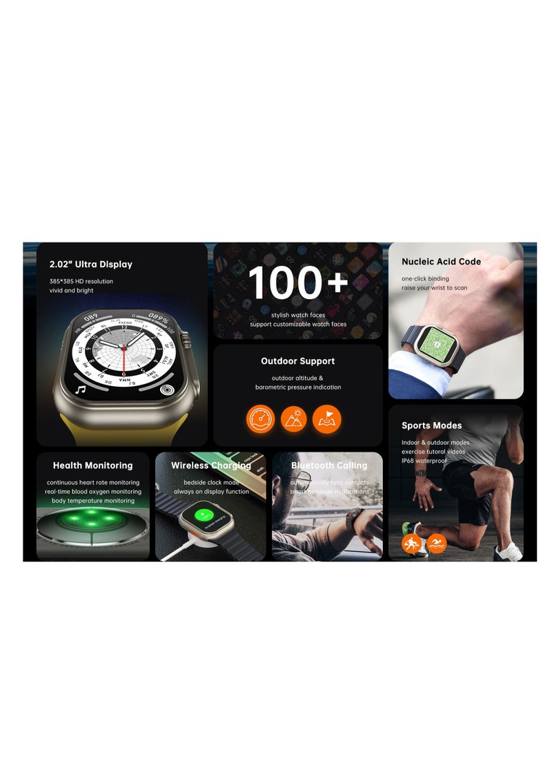 AROAQ - W800 Ultra High Tech Smartwatch 380mAh Battery 2.05 Inch Screen Display AI Assistance Sports and Health Modes Wireless Charging Bluetooth Smart Watch - Image 1