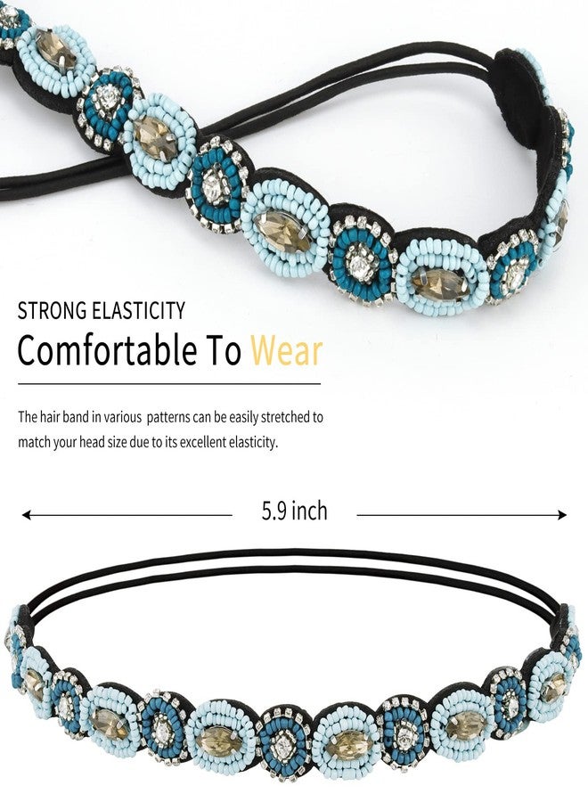 AMCAMI 5Pcs Rhinestone Beaded Headband Crystal Hairbands for Women in 5 Different Patterns - Elastic Headbands for Girls - Vintage Hair Accessories for Party Daily Wear - Image 2