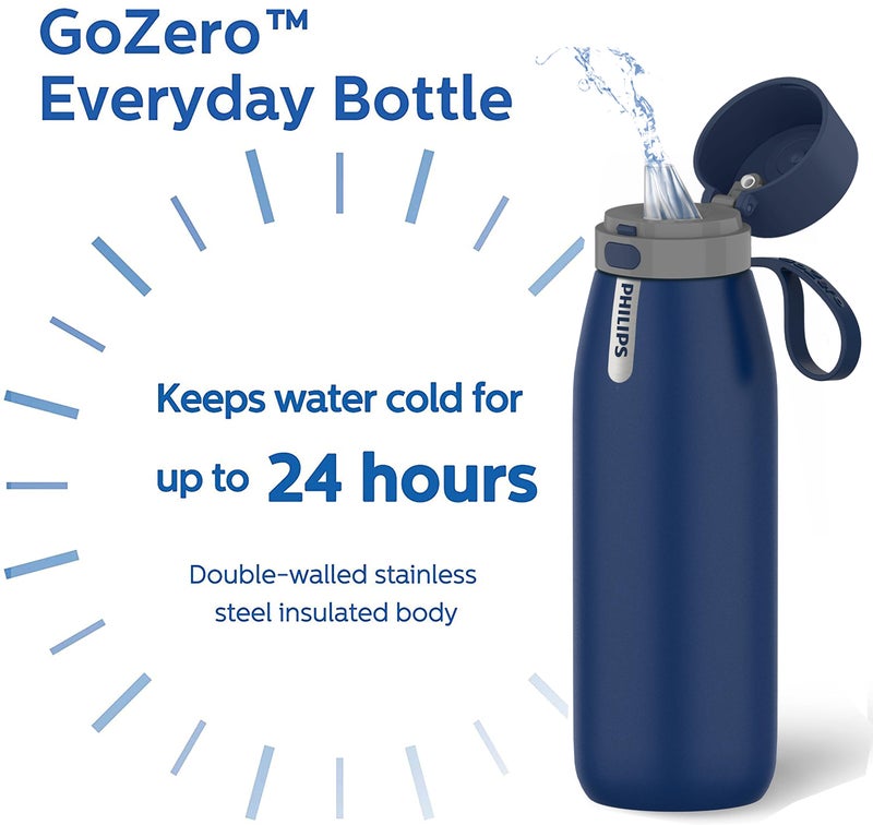 PHILIPS Water Bottle with Filter, Filter Water Bottle Stainless Steel with GoZero Everyday BPA-Free Tap Water Filter, Water Filter Bottle Keep Drink Cold 24 Hours, 1 Filter for 40 gal / 2 Months - Image 5