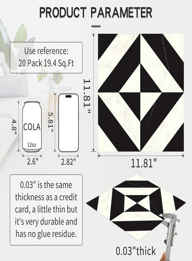 MORCART Peel and Stick 20 PCS, 12" x 12" Waterproof Vinyl Floor Tiles - Black & White Marble - Cover 19.4 Sq. Ft. - Image 2