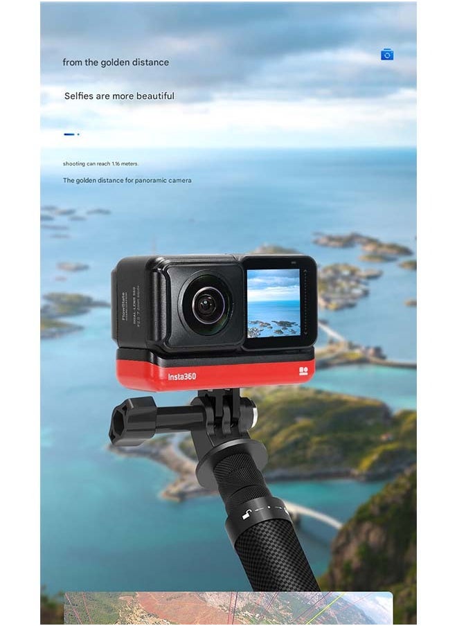 TELESIN - TELESIN 1.16 - Meter Carbon Fiber Selfie Stick - Compatible with GoPro 13/Ace Pro/X4, DJI Action 5/4 - Adjustable, Ultra - Light & Strong, Corrosion - Resistant, Ideal for Wide - Angle Selfies and Hidden - Pole Shots with Panoramic Cameras - Image 1