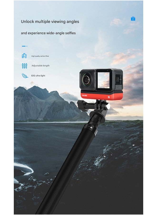 TELESIN - TELESIN 1.16 - Meter Carbon Fiber Selfie Stick - Compatible with GoPro 13/Ace Pro/X4, DJI Action 5/4 - Adjustable, Ultra - Light & Strong, Corrosion - Resistant, Ideal for Wide - Angle Selfies and Hidden - Pole Shots with Panoramic Cameras - Image 1