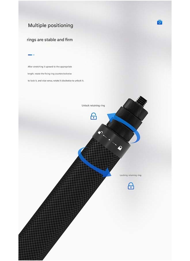 TELESIN - TELESIN 1.16 - Meter Carbon Fiber Selfie Stick - Compatible with GoPro 13/Ace Pro/X4, DJI Action 5/4 - Adjustable, Ultra - Light & Strong, Corrosion - Resistant, Ideal for Wide - Angle Selfies and Hidden - Pole Shots with Panoramic Cameras - Image 1