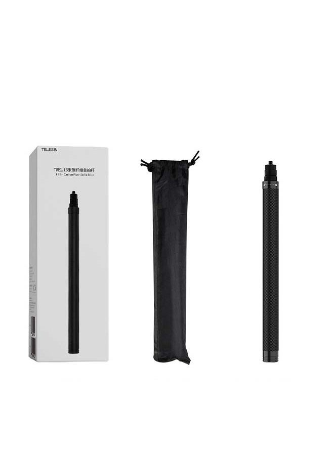 TELESIN - TELESIN 1.16 - Meter Carbon Fiber Selfie Stick - Compatible with GoPro 13/Ace Pro/X4, DJI Action 5/4 - Adjustable, Ultra - Light & Strong, Corrosion - Resistant, Ideal for Wide - Angle Selfies and Hidden - Pole Shots with Panoramic Cameras - Image 1